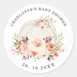 Adesivo Redondo Chá de fraldas Chic Boho Fall Floral Pumpkin Favo