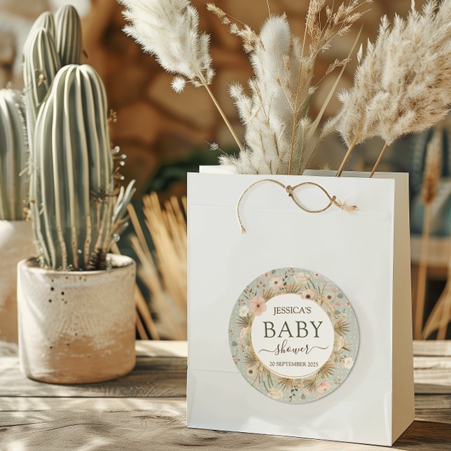 Adesivo Redondo Chá de fraldas Chic Desert (Let us take the prickles out of your baby shower planning with this “sand-tastic” desert chic theme.)