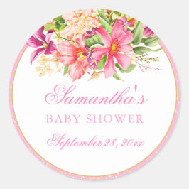 Adesivo Redondo Chá de fraldas Chic Flowers Buquê Elegante Rosa