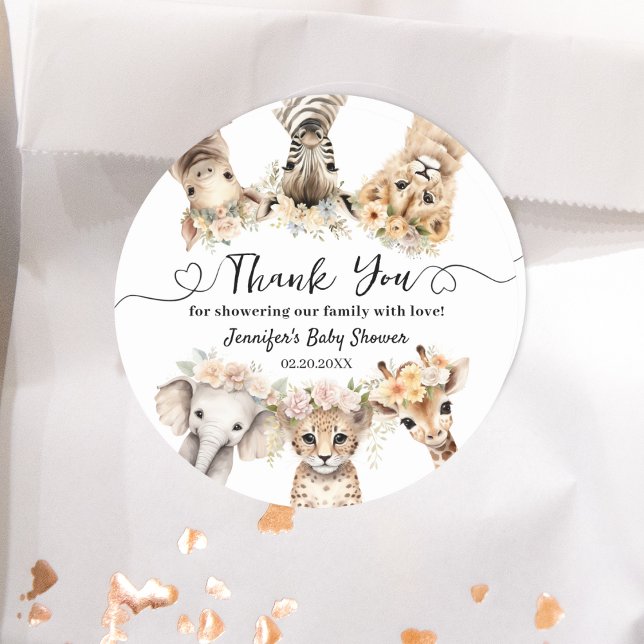 Adesivo Redondo Chá de fraldas Clássico de Animais Safari (Criador carregado)