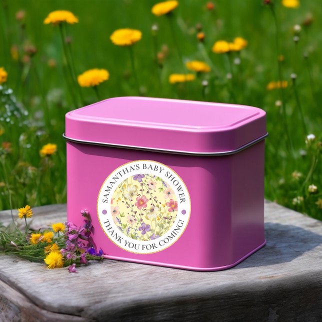 Adesivo Redondo Chá de fraldas clássico de flor selvagem (Summer Wildflower Meadow Baby Shower Classic Round Classic Round Sticker)