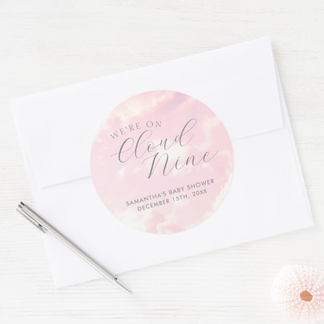 Adesivo Redondo Chá de fraldas Cloud Nine Pink Clouds Girl (Envelope)