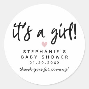 Adesivo Redondo Chá de fraldas cor-de-rosa moderno do coração