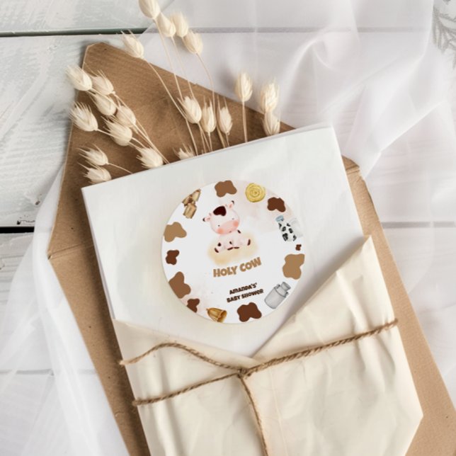 Adesivo Redondo Chá de fraldas Cow Boho (Criador carregado)