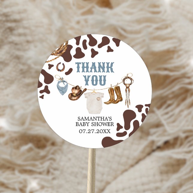 Adesivo Redondo Chá de fraldas Cowboy (Cowboy Baby Shower Sticker)