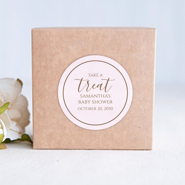 Adesivo Redondo Chá de fraldas Cuta Caligrafia Script Pink Treme (Criador carregado)