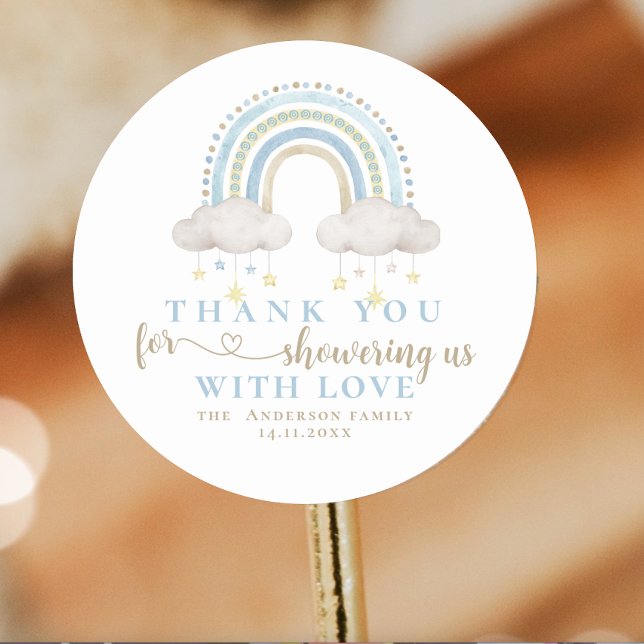 Adesivo Redondo Chá de fraldas Cute Boho Whimsical Rainbow (boho baby shower stickers)