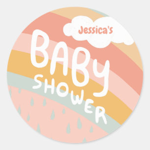 Adesivo Redondo CHÁ DE FRALDAS Cute Nuvens Arco-Íris Personalizado