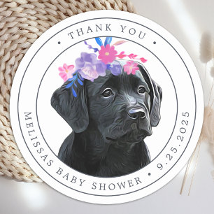 Adesivo Redondo Chá de fraldas Da Black Lab Girl Obrigado