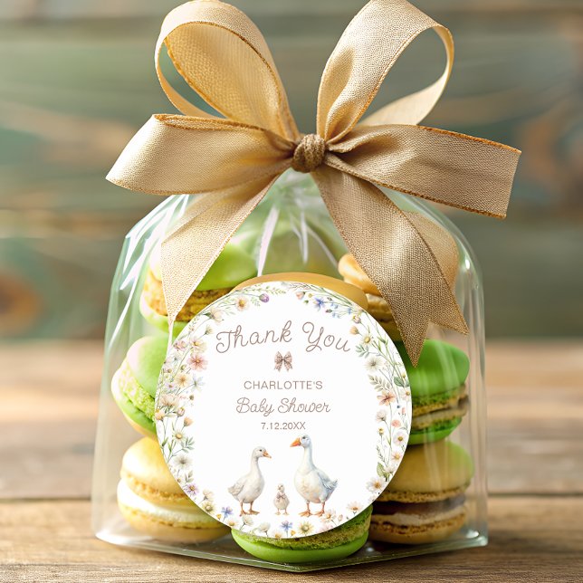 Adesivo Redondo Chá de fraldas Da Família De Ganso De Flor Selvage (Criador carregado)