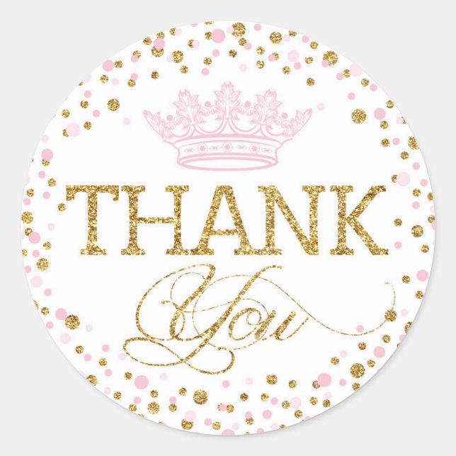 Adesivo Redondo Chá de fraldas da Princesa Real Rosa Dourada (Frente)