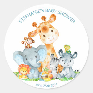 Adesivo Redondo Chá de fraldas da Selva Safari Cute Safari