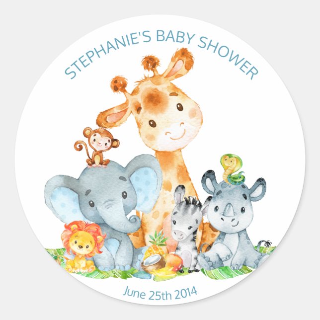 Adesivo Redondo Chá de fraldas da Selva Safari Cute Safari (Frente)