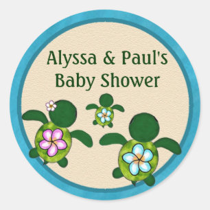 Adesivo Redondo Chá de fraldas da TARTARUGA de mar do MENINO