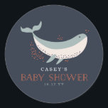 Adesivo Redondo Chá de fraldas da Vida Marinha<br><div class="desc">Design de vida marinha vetorial de Shelby Allison apresentando escolas de peixes brilhantemente coloridos nadando ao redor de uma baleia em um fundo azul-marinho escuro.</div>