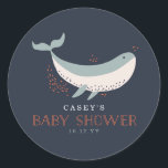 Adesivo Redondo Chá de fraldas da Vida Marinha<br><div class="desc">Design de vida marinha vetorial de Shelby Allison apresentando escolas de peixes brilhantemente coloridos nadando ao redor de uma baleia em um fundo azul-marinho escuro.</div>