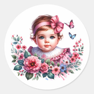 Adesivo Redondo Chá de fraldas da Vintage Baby Girl