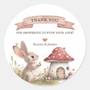 Adesivo Redondo Chá de fraldas Da Woodland Bunny Obrigado Vinheta