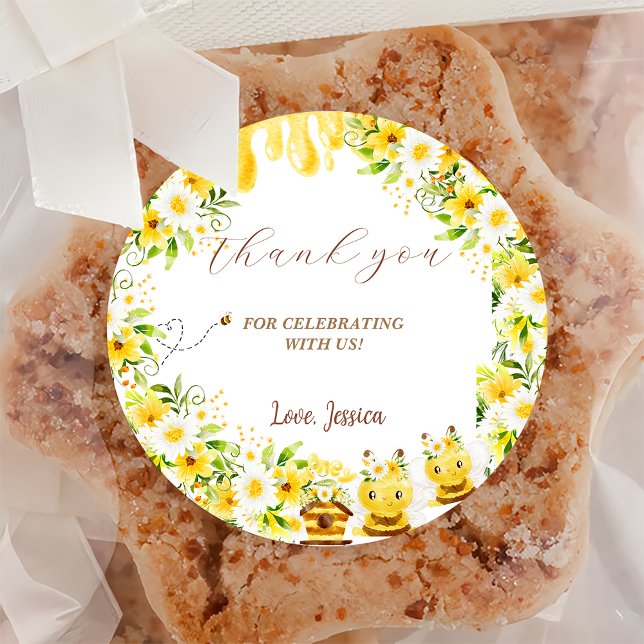 Adesivo Redondo Chá de fraldas de abelha de girassol (Criador carregado)