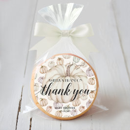 Adesivo Redondo Chá de fraldas de abóbora branca Obrigado