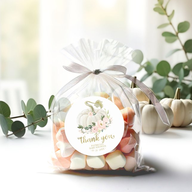 Adesivo Redondo Chá de fraldas De Abóbora Floral Rosa, Obrigado (Criador carregado)