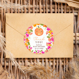 Adesivo Redondo Chá de fraldas de abóbora fofo de queda floral