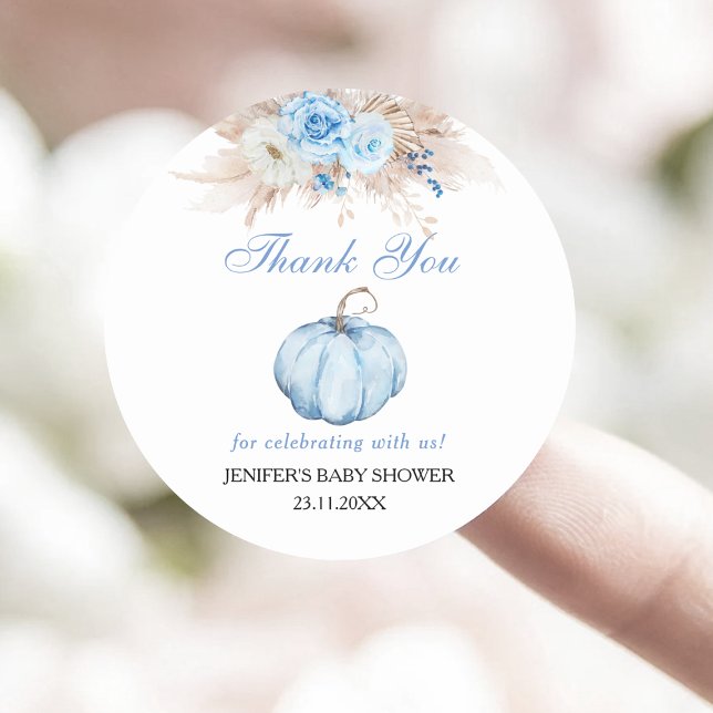 Adesivo Redondo Chá de fraldas de abóbora Obrigado (Criador carregado)