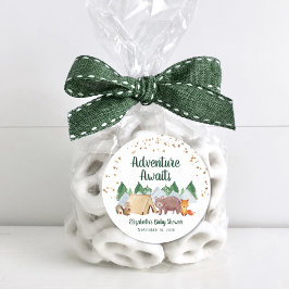 Adesivo Redondo Chá de fraldas de acampamento de animais florestai