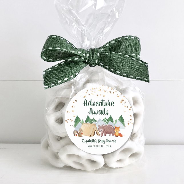 Adesivo Redondo Chá de fraldas de acampamento de animais florestai (Criador carregado)