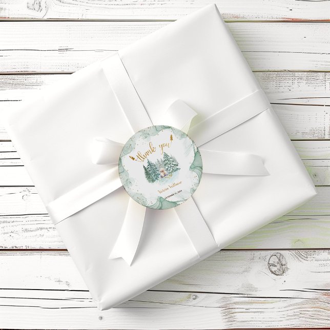 Adesivo Redondo Chá de fraldas De Animais Árctico Obrigado (Criador carregado)