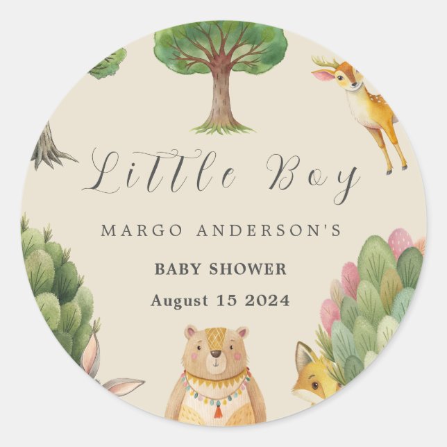 Adesivo Redondo Chá de fraldas de Animais da Floresta do Little Bo (Frente)