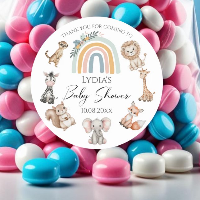 Adesivo Redondo Chá de fraldas de Animais da Selva do Boho Woodlan (Criador carregado)