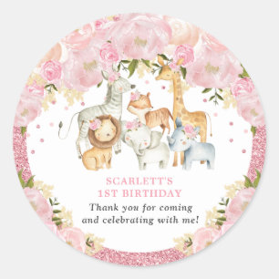 Adesivo Redondo Chá de fraldas de Aniversário da Selva Floral Ro