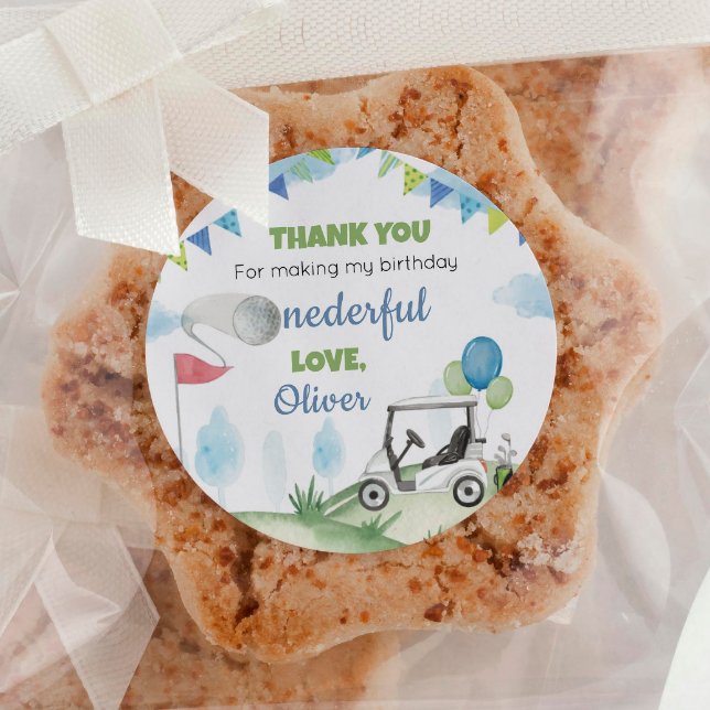 Adesivo Redondo Chá de fraldas de aniversário do Boy Golf Party La (Criador carregado)