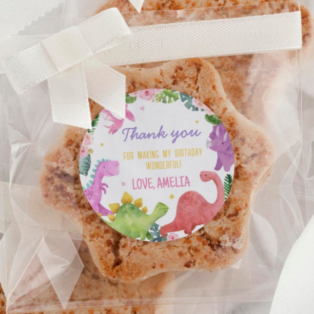 Adesivo Redondo Chá de fraldas de Aniversário do Dinossauro Bonito (Criador carregado)