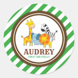 Adesivo Redondo Chá de fraldas de Aniversário do Zoo Safari Selgle