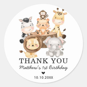 Adesivo Redondo Chá de fraldas de Aniversário dos Animais Selvag