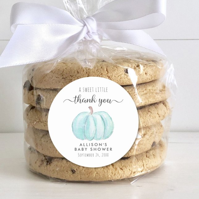 Adesivo Redondo Chá de fraldas De Aquarela Azul Obrigado (Criador carregado)