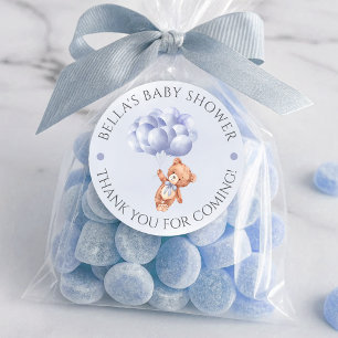 Adesivo Redondo Chá de fraldas de Aquarela de Azul-Urso Teddy