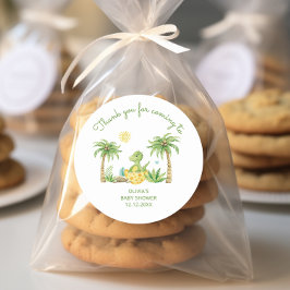 Adesivo Redondo Chá de fraldas de Aquarela de Ovos Dinossauro Gato