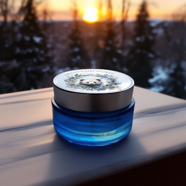 Adesivo Redondo Chá de fraldas de Aquarela do Urso Inverno (Winter Bear Watercolor Baby Shower Classic Round Sticker)