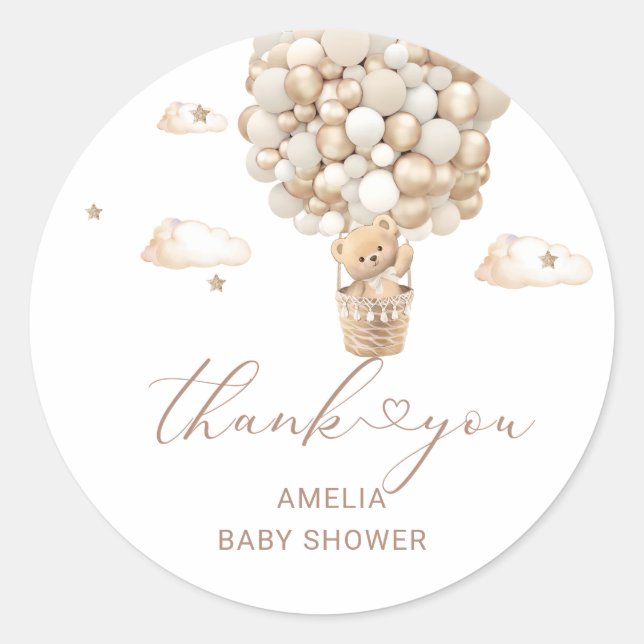 Adesivo Redondo Chá de fraldas de Aquarela do Urso Moderno (Frente)