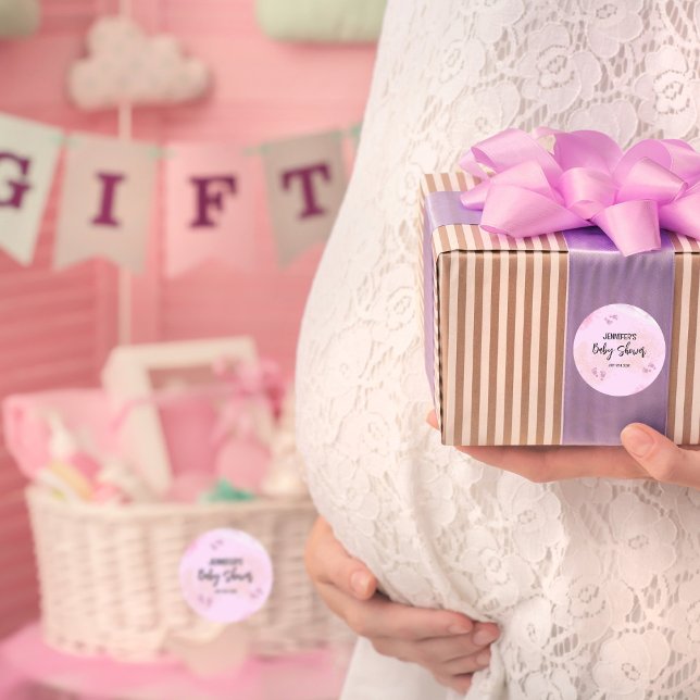 Adesivo Redondo Chá de fraldas de Aquarela Rosa abstrato (Criador carregado)