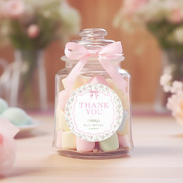 Adesivo Redondo Chá de fraldas De Arco Rosa Coquette Obrigado