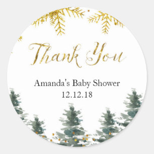 Adesivo Redondo Chá de fraldas de Árvore de Natal de inverno Obrig