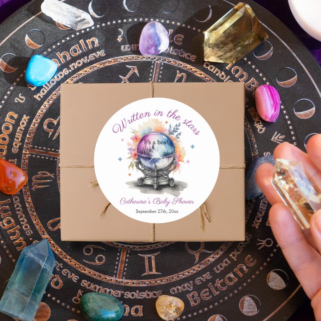 Adesivo Redondo Chá de fraldas de Astrologia Celestial Crystal Bal (Criador carregado)