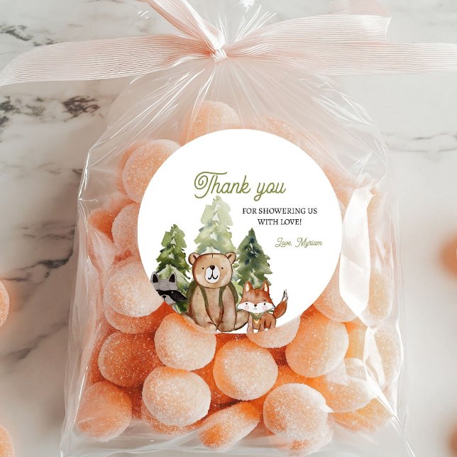 Adesivo Redondo Chá de fraldas De Aventura De Animais Da Floresta  (Criador carregado)