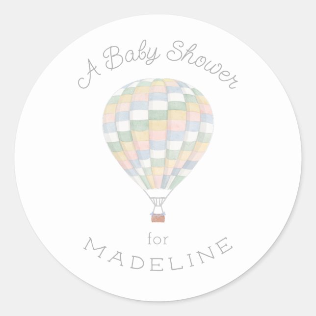 Adesivo Redondo Chá de fraldas de balão de ar quente de colagem (Frente)