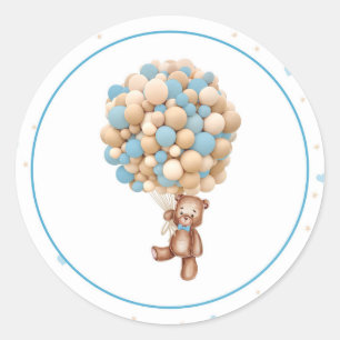 Adesivo Redondo Chá de fraldas de Balão de Ar Quente do Urso de Te