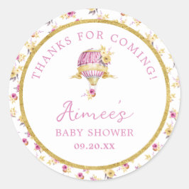 Adesivo Redondo Chá de fraldas de balão de ar quente rosa personal